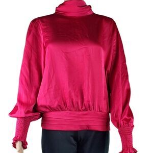 Allison Joy Raspberry Pink Satin Pull-Over Blouse